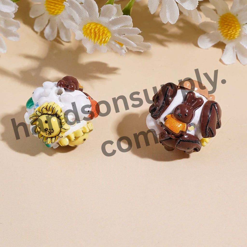 Cute Farm Animal Dutch Rabbit, Lion, Bear & Elephant Friends Series Clay Beads with AB Rhinestones, 19MM, Assorted Designs, Random Mix