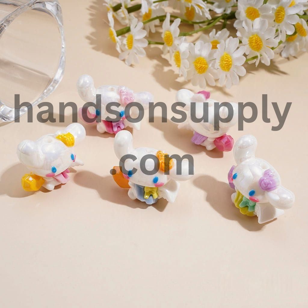 Adorable Long-Eared Dog Cartoon with Cute Heart Charms Soft PVC Rubber Beads, Height 27MM, Random Mix