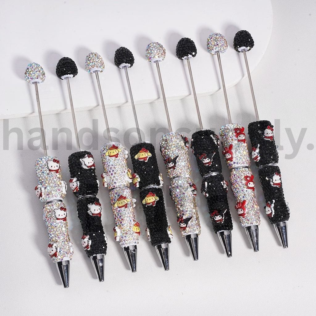 Colorful Beadable Clay Pens with Rhinestones Sanrio Family Charms (Hello Kitty, Pochacco, Pom Pom Purin, Kuromi)