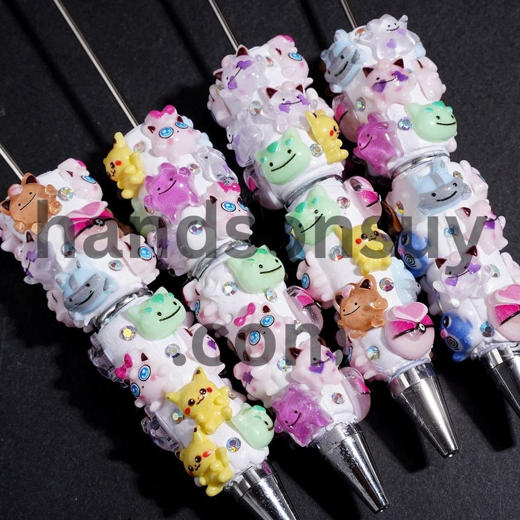 Cute Small Monster Character Series Beadable Clay Pens with AB Rhinestone