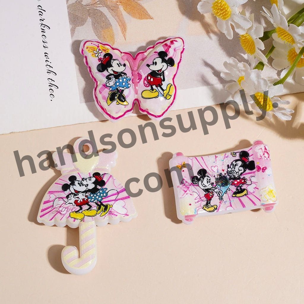 Cute Cartoon Classic Animation Mouse Couple Character Acrylic Beads for Pendants, Various Shape & Designs, Multi-Color Random Mix