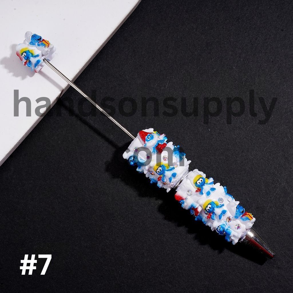 Adorable Blue Elf Cartoon Character Character Series with Sparkling AB Rhinestones on White Base Beadable Clay Pens