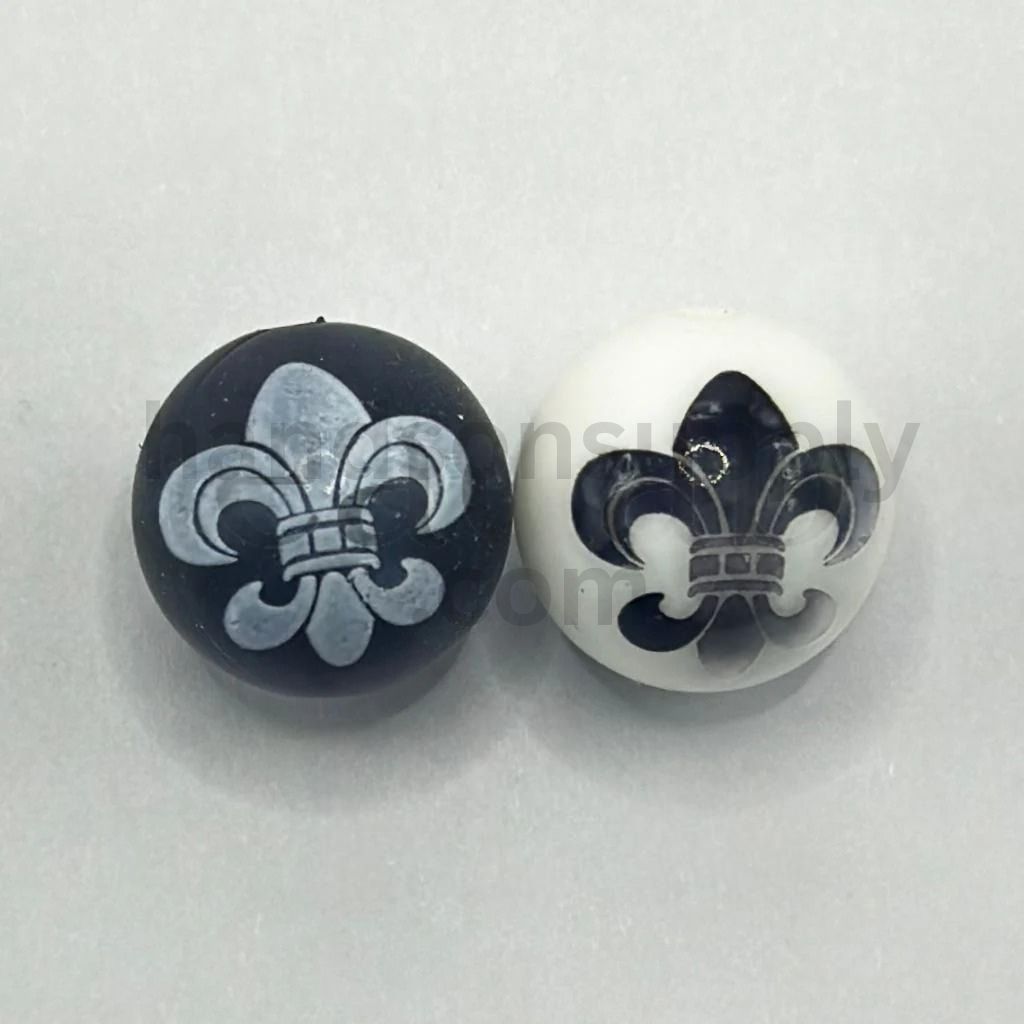 Little Saint Football Crown Heart Black and White Printed Silicone Beads Random Mix 15mm