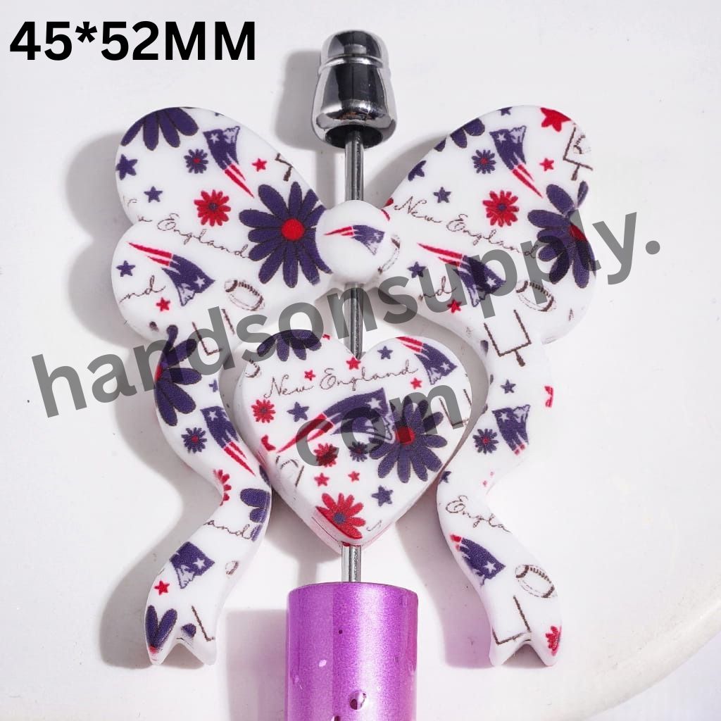 NE American Football Team Collection with Heart & Bowtie-Shaped Silicone Focal Beads, 45*52MM