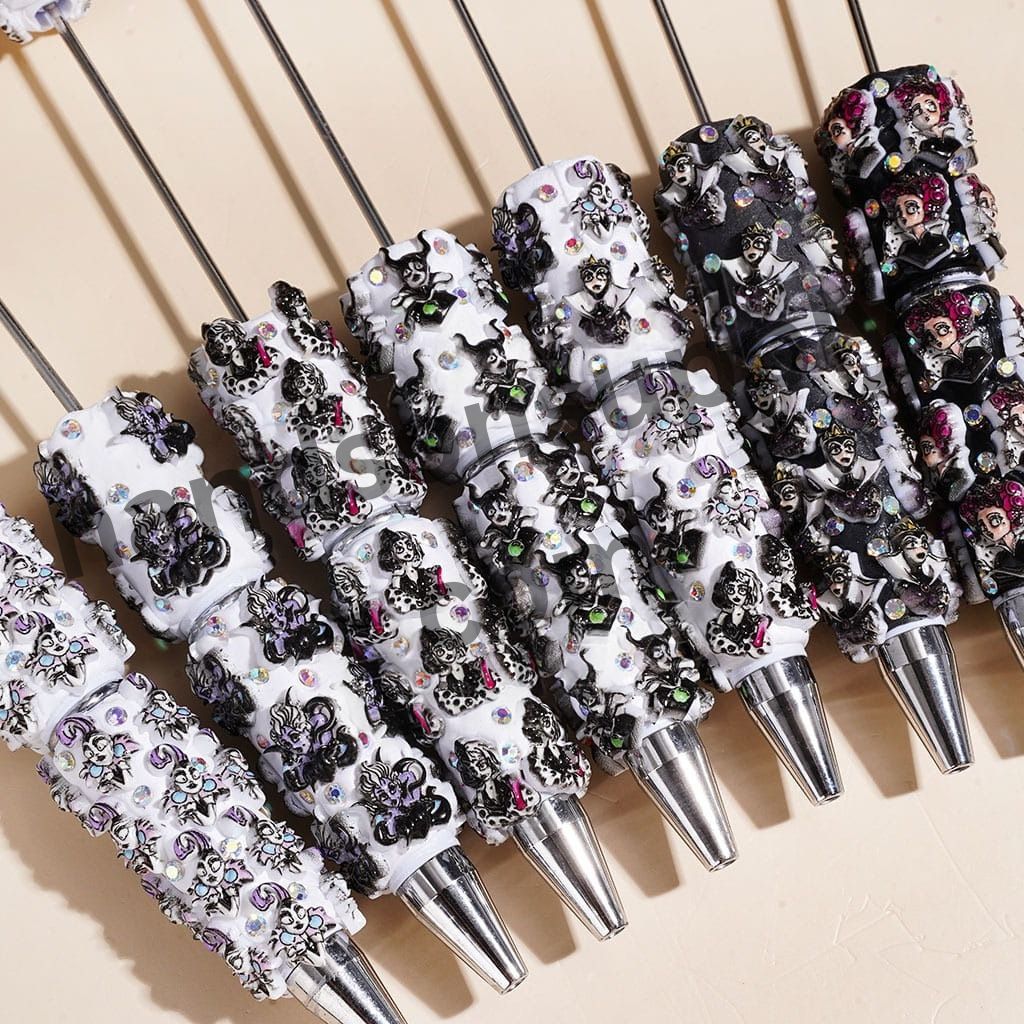Cute Gothic Classic Animation Evil Villain Character Beadable Clay Pen with AB Rhinestones, Multi Colors Random Mix