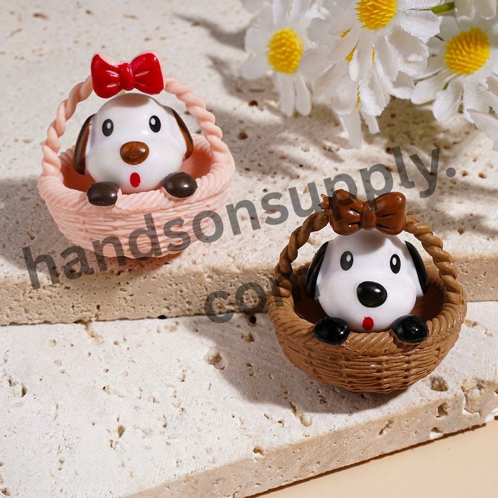 Cute Puppy Beagle Dog in Basket with Bowtie Acrylic Beads, Height 33MM Multi-Color Random Mix