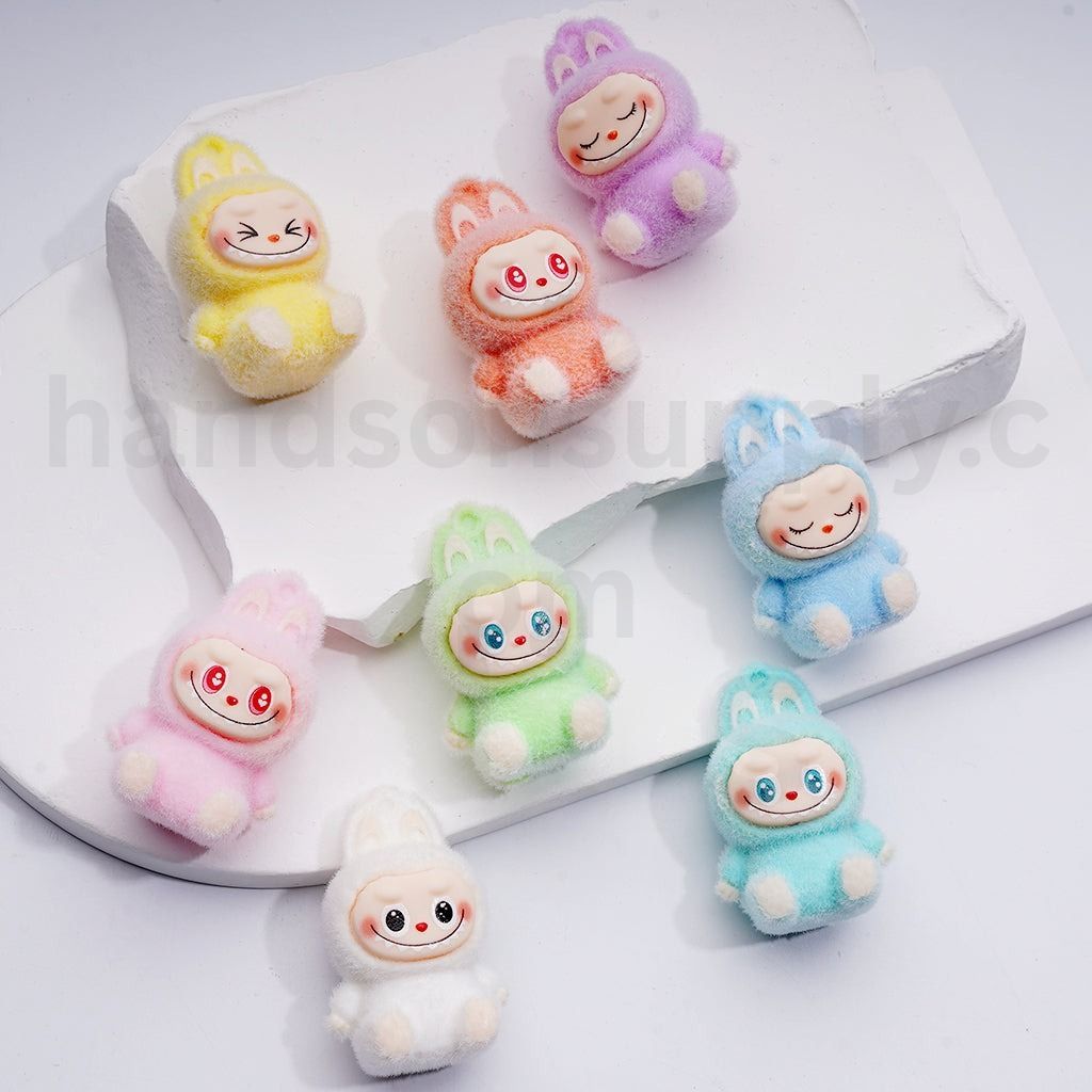 Flocked Multi-Color Labub with Hided Dangle Ring Pendant Cute Pen Topper Acrylic Beads Jewelry Accessories, 26*40MM