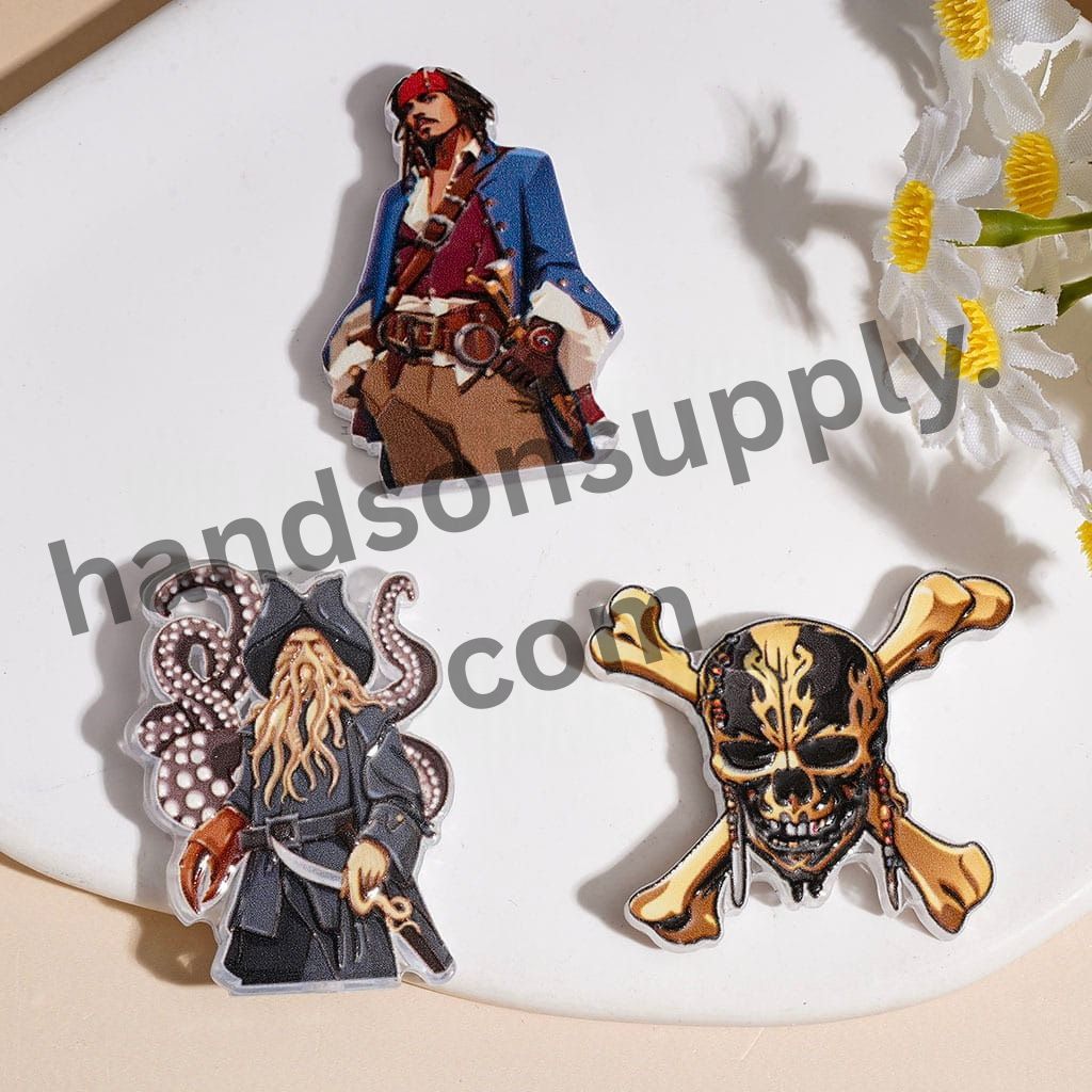 Pirate Adventure Captain Character and Skull Series Acrylic Beads, Various Styles Random Mix