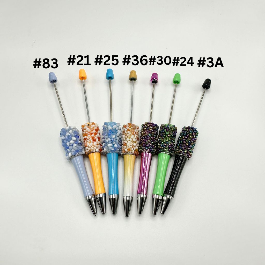 Solid Color Plastic Beadable Pens with tiny Pebbles