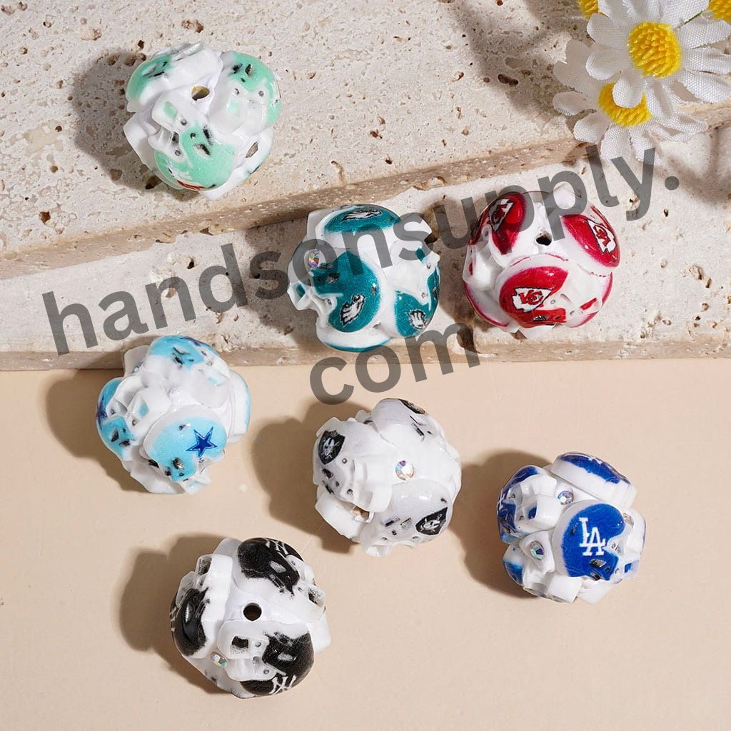 USA Americanm Baseball Team Helmet Series Football Sports Theme Clay Beads with AB Rhinestones, 20MM Multi-Color Random Mix
