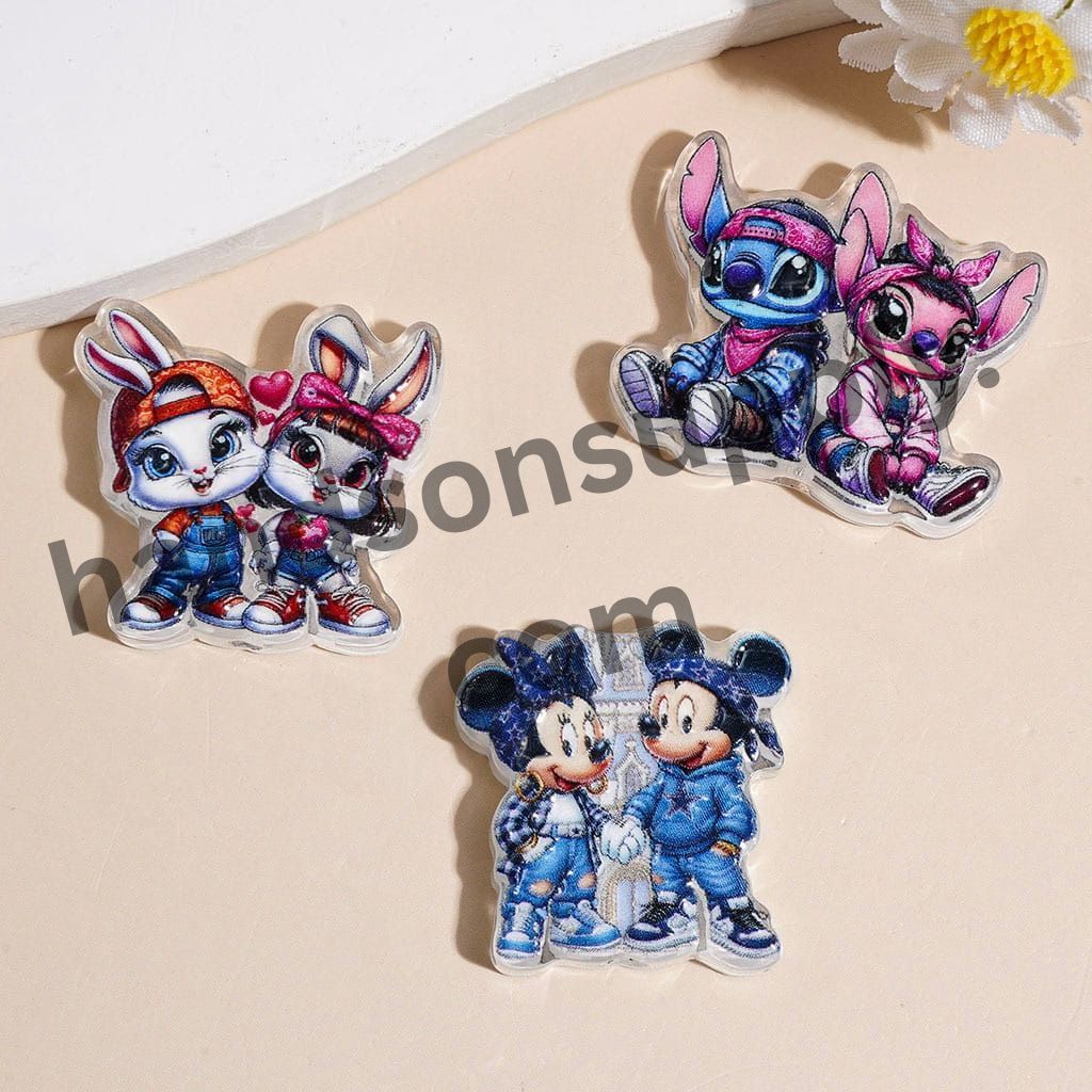 Cute Cartoon Animal Couple Character Acrylic Beads, Romantic Love Theme, Various Shapes, Random Mix
