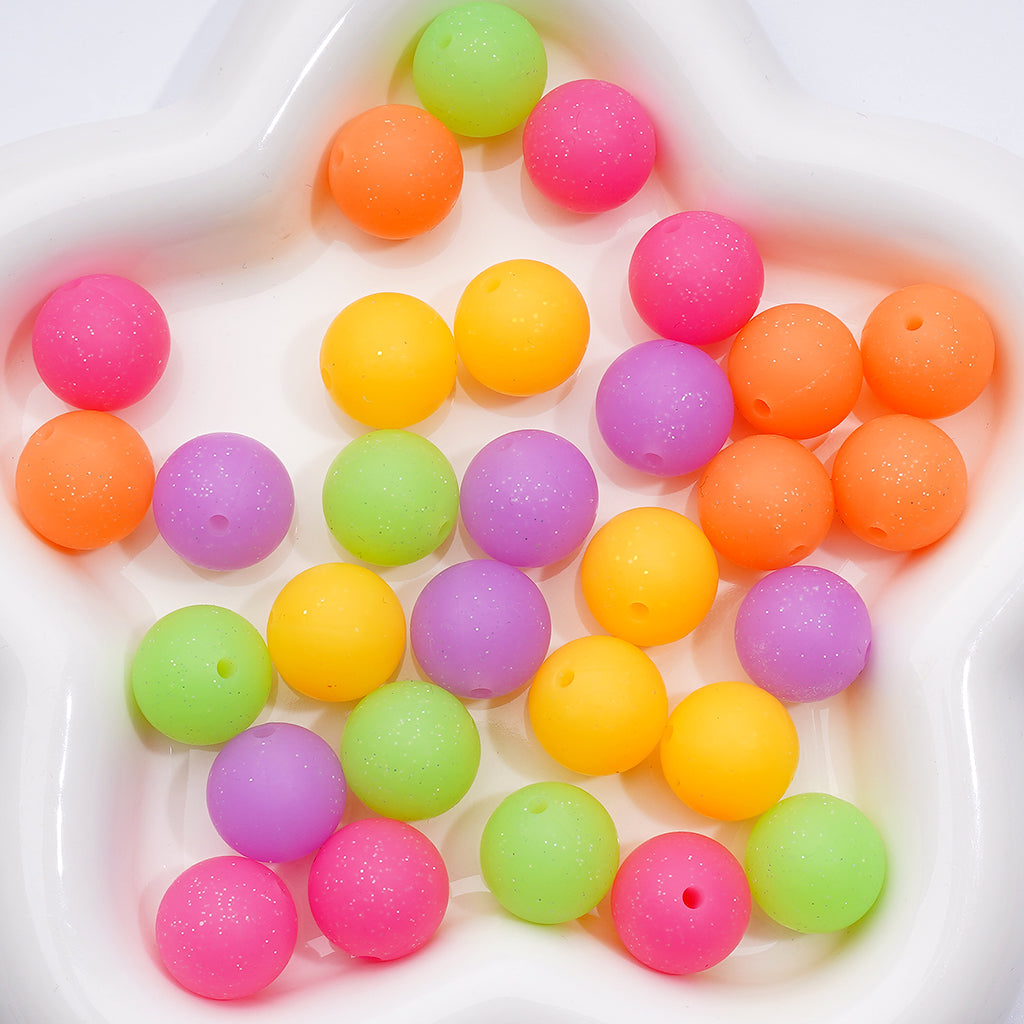 Glitter Neon Beads Solid Colors 15mm