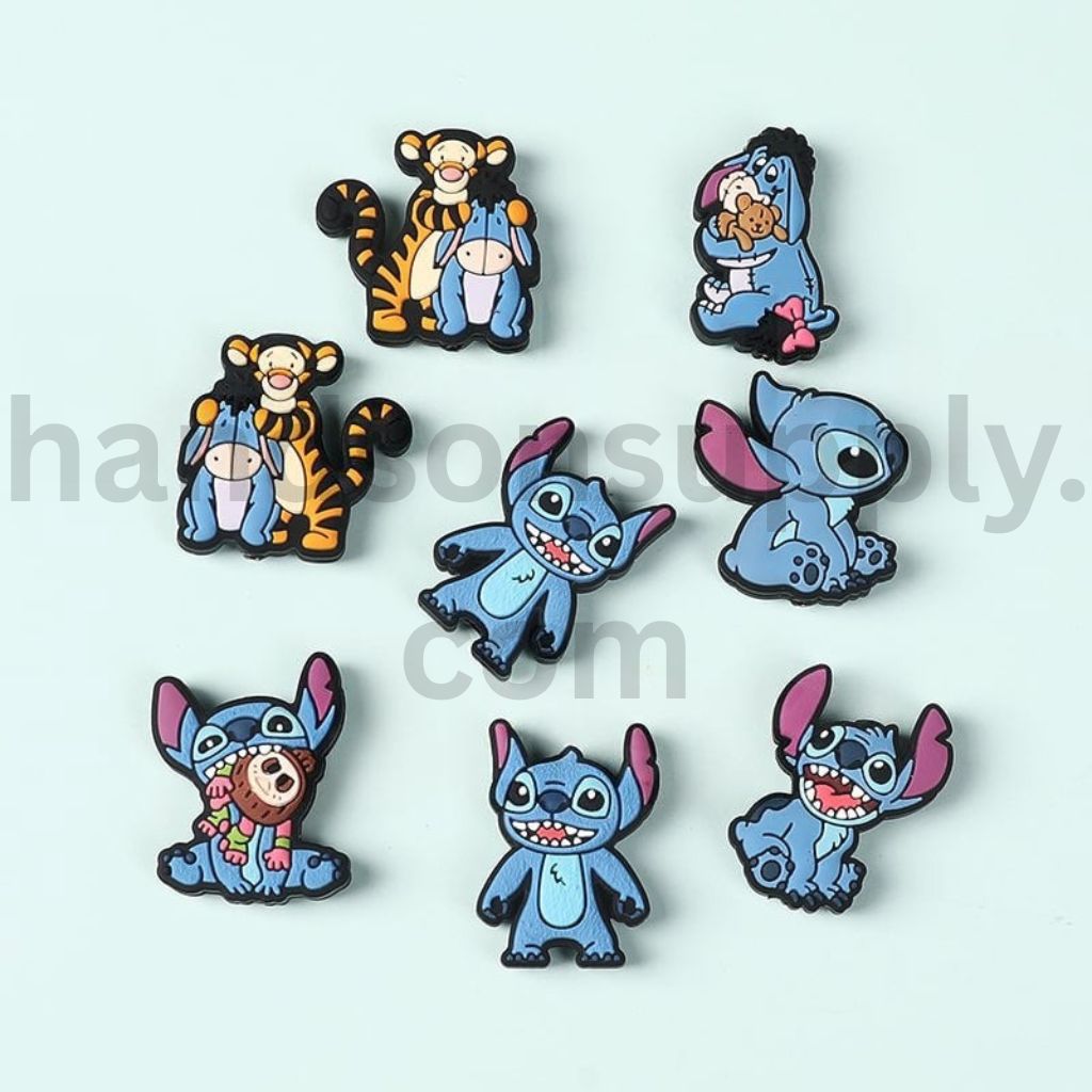 Cute Blue Stitch Eeyore Holding Teddy Bear Winnie the Pooh Silicone Focal Beads