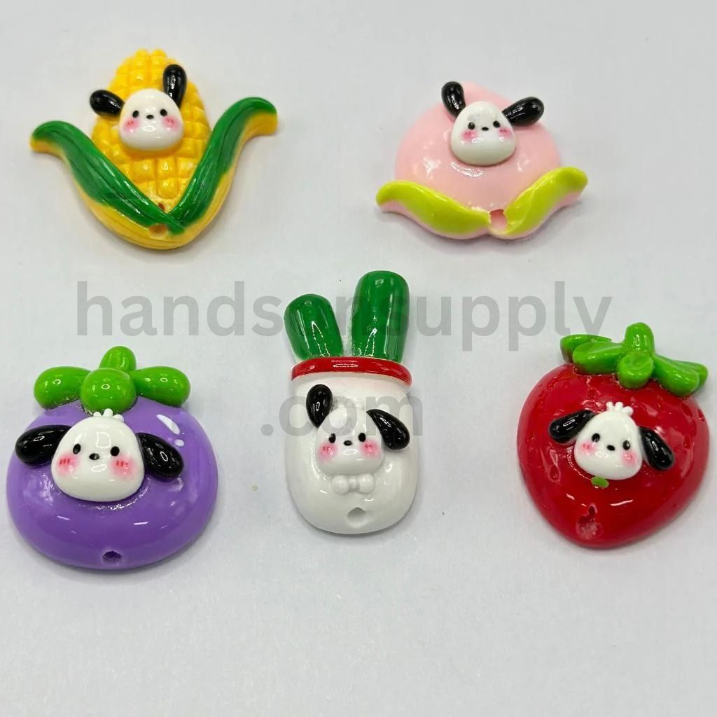 Whimsical Cartoon Animal Friends, Fruit & Vegetables Resin Pen Toppers Random Mix, Half Hole
