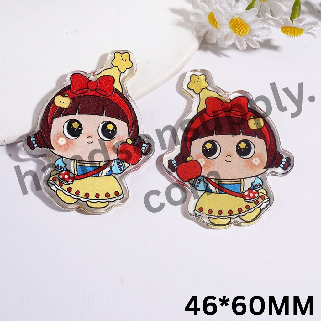 Adorable Starry Baby Girl Holding Apple with Red headband Single Side Prints Acrylic Pendants for Handbag or Keychain Charms, 46*60MM,