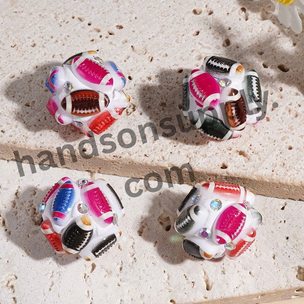American Football Sports Theme Clay Beads with AB Rhinestone, 19MM, Multi-Color