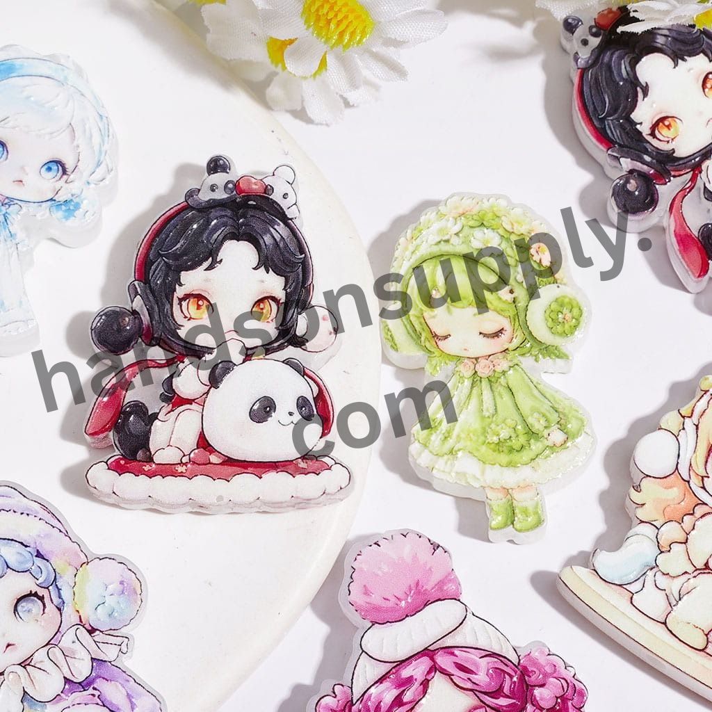 Adorable Fashionable Baby Girl Character with Cute Outfits Acrylic Beads, Variant Designs, Random Mix
