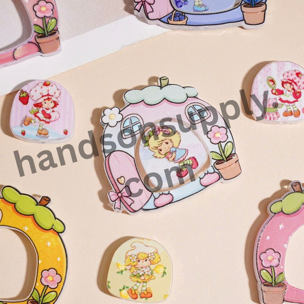 Cute Berry Girl Series Door Design Frame & Archway Shaped Acrylic Piece, Cartoon Character Design, Multi-Color Random Mix, 39×35MM