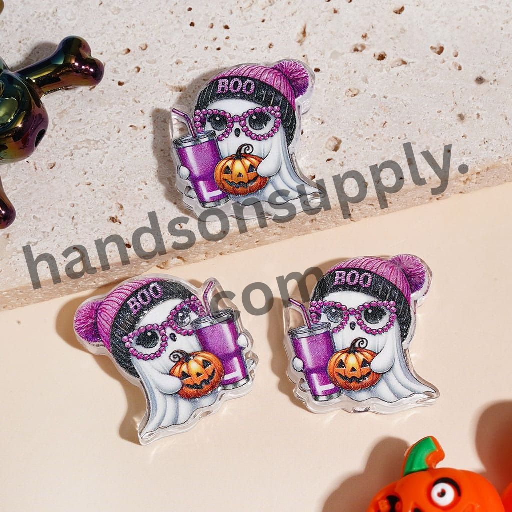 Various Cute & Horror Style Halloween Theme Semi-Clear Acrylic Beads, Assorted Designs, Random Mix