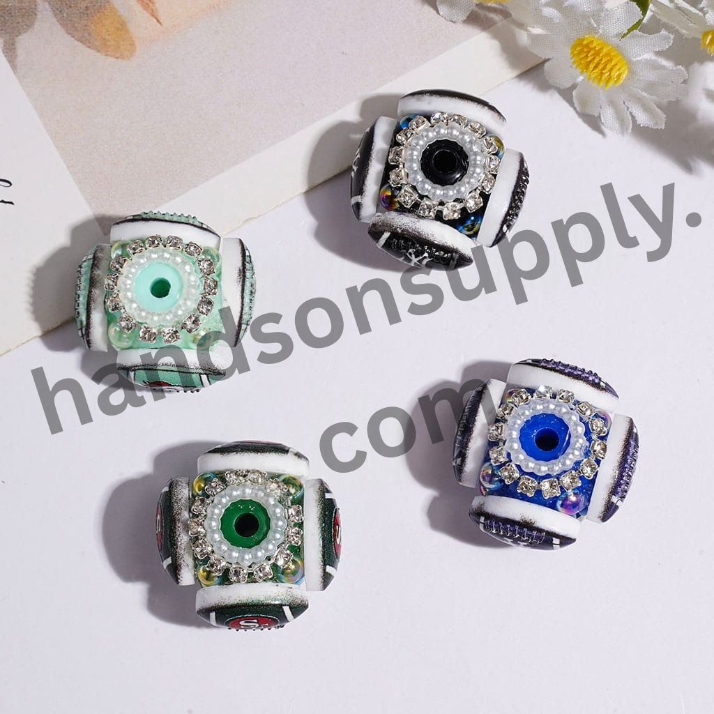 UV-Coated Sporty American Football & Baseball Team Designs with Half-Shell Pearl, AB Rhinestone & Silver-Gold Chains, Handmade Acrylic Beads, 22MM, Random Mix