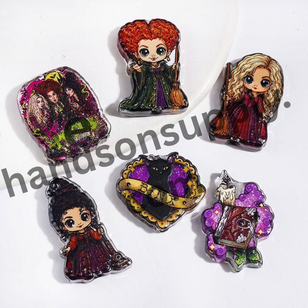 Mysterious Sisters Cartoon Characters in Various Styles Semi-Clear Acrylic Beads, Random Mix