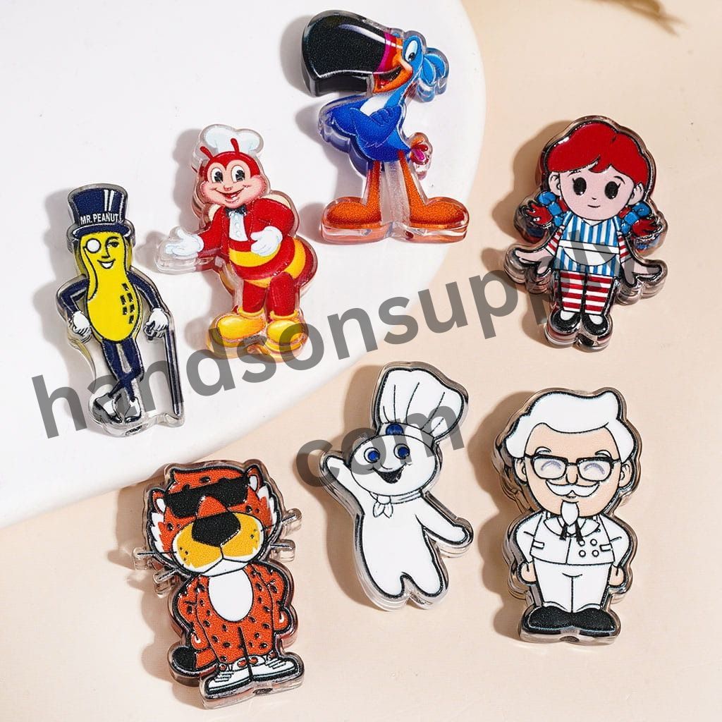 Cute Classic Oat Breakfast Fast Food Mascot & Cartoon Character Printed Acrylic Beads Pendants, Multi Colors Random Mix