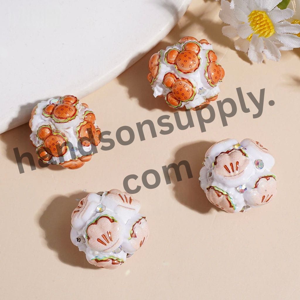 Cute Mouse Head & Paw Hamburger-Style Clay Beads with Sparkling AB Rhinestones, 19MM, Variant Designs, Random Mix