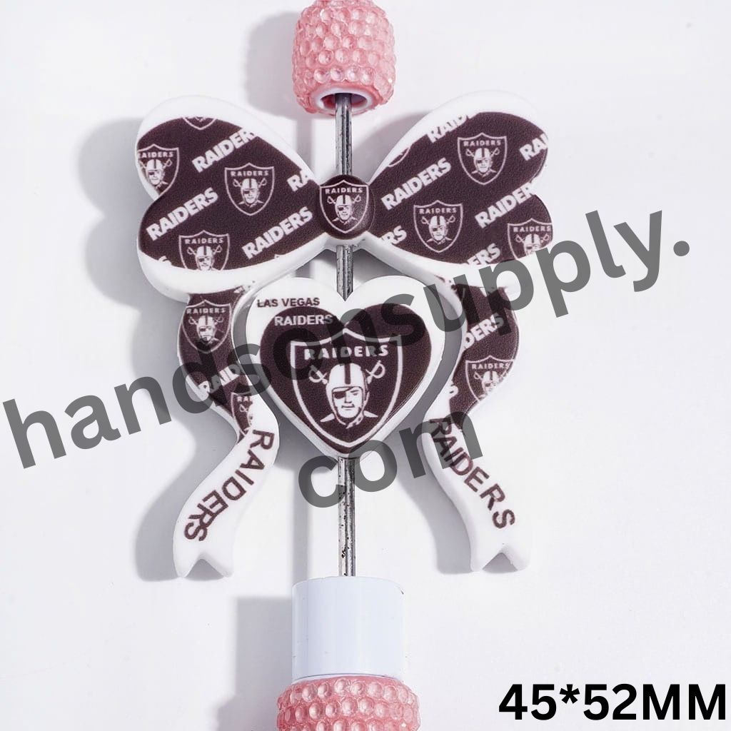 Las Vegas American Football Team Bowtie & Heart Design Silicone Focal Beads Collection Set, 45*52MM