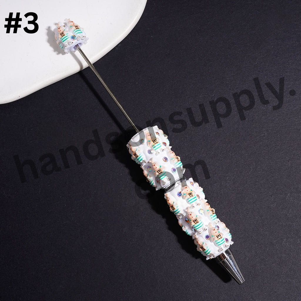 Adorable Rabbit Character Wearing Prison Outfit with Sparkling AB Rhinestone, Beadable Clay Pens, Multicolor