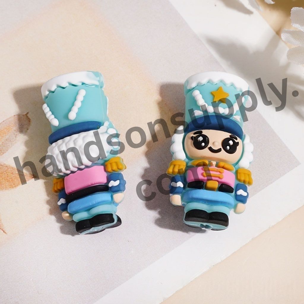 3D Cute Wooden Nutcracker Soldier Toy Character Silicone Focal Beads, Multi-Color