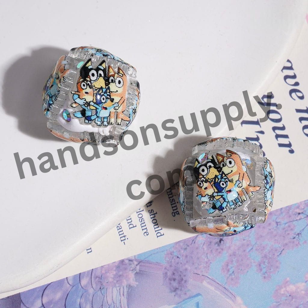 Cute Cartoon Blue Dog Character Series Clay Beads with AB Rhinestones, 19MM