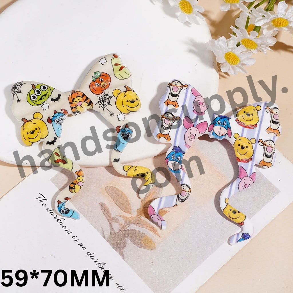 Playful Long Ribbon Bowtie with Classic Animation Character Print, Silicone Focal Beads, 59*70MM, Random Mix