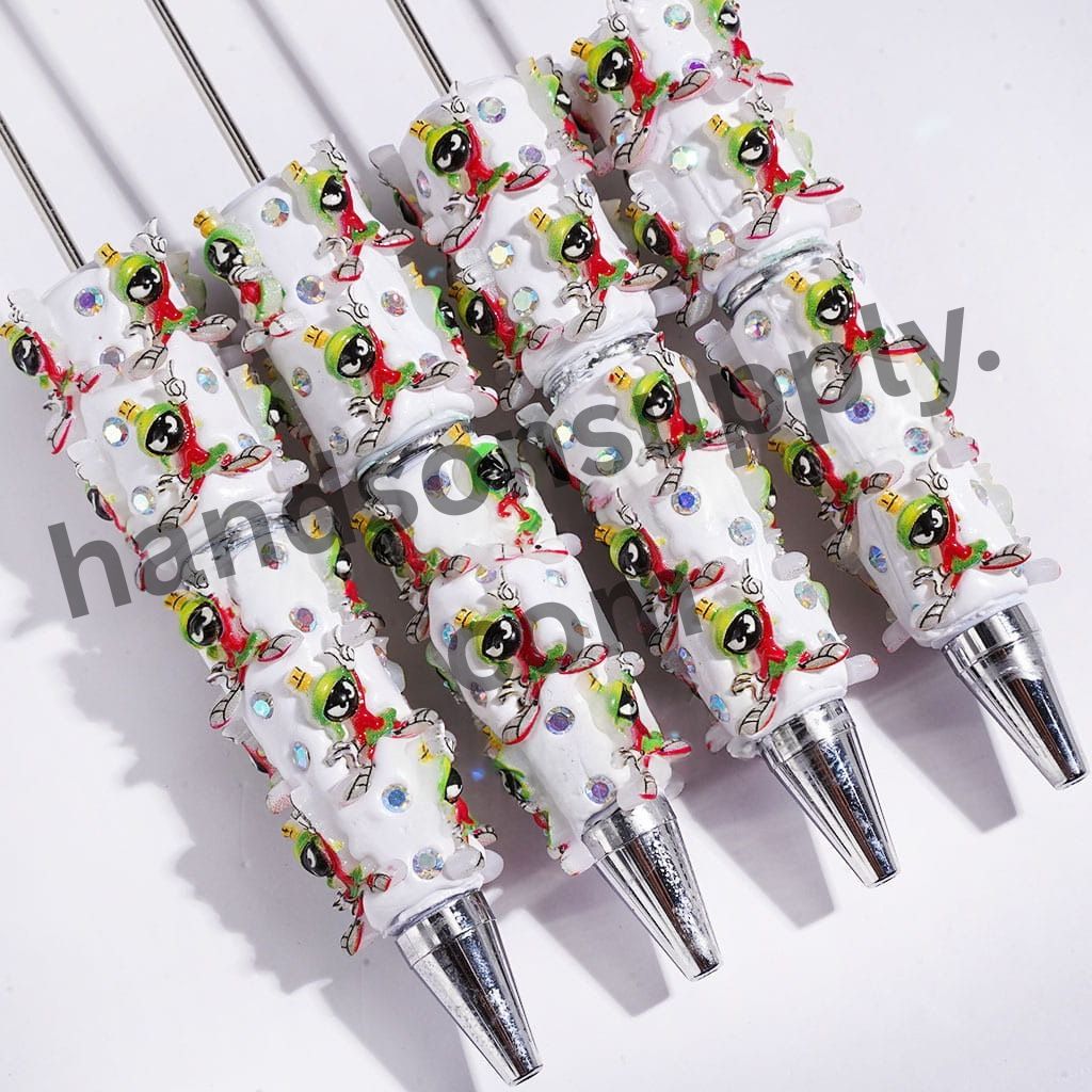 Martian Alien Character with Green Helment and AB Rhinestone, Beadable Clay Pens