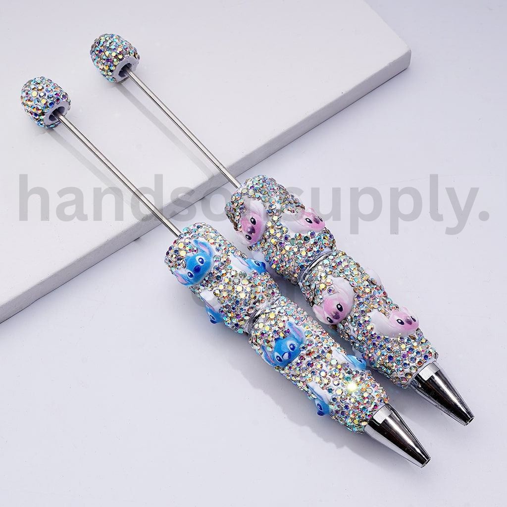 Cute Stitc Head Beadable Clay Pens with Pink Blue AB Rhinestones
