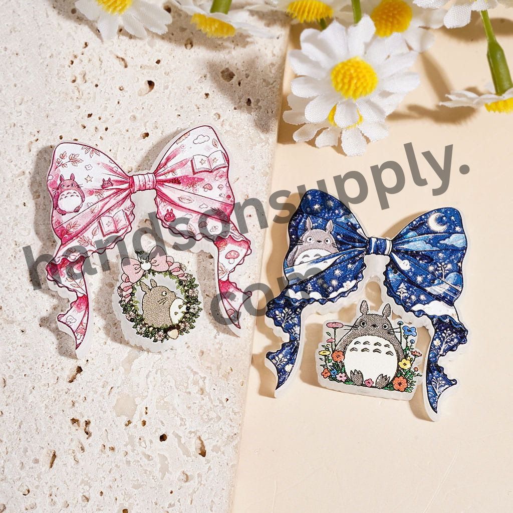 Cute Japanese Anime Forest Spirit Character Series with Decorative Bow Acrylic Pendant & Hanging Ornament, 50*45MM, Random Mix (Please Read Description)
