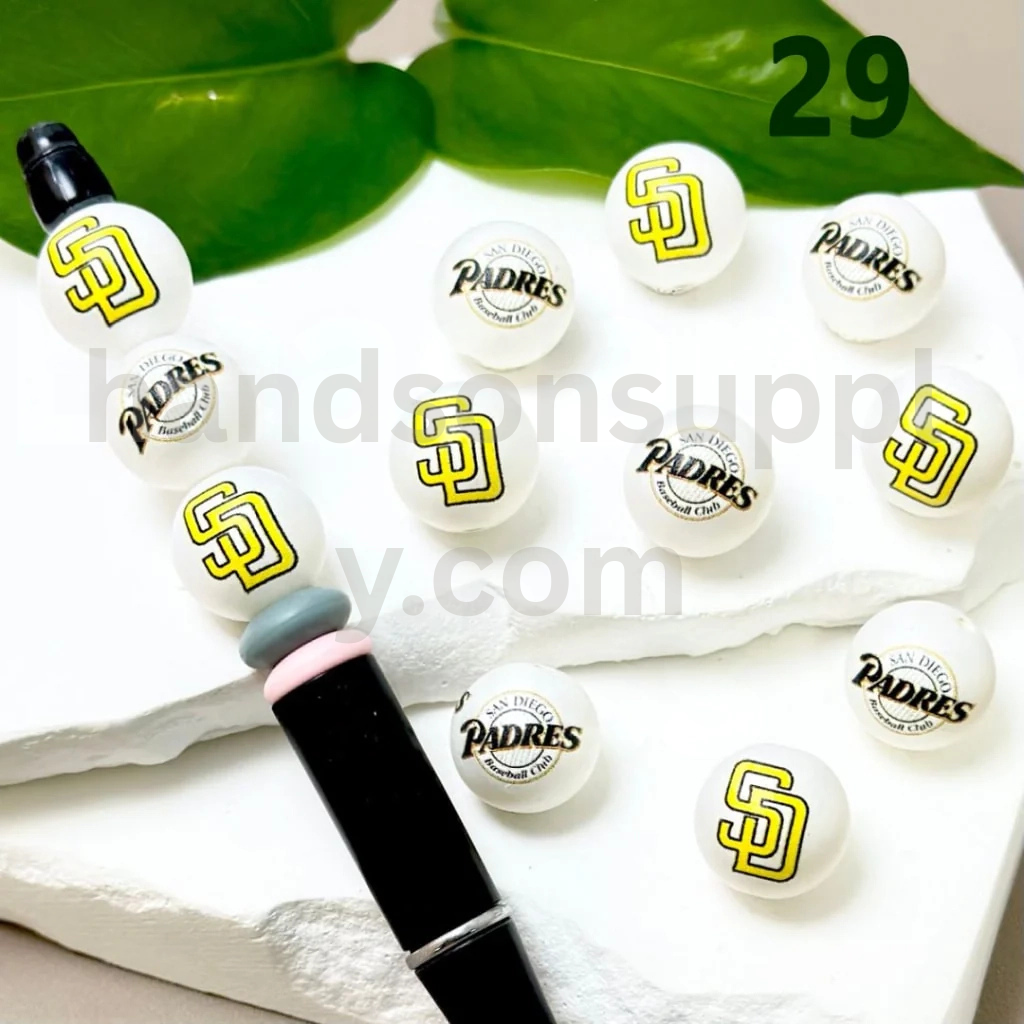 San Diego Padres Baseball Theme 16MM Frosted White Round Acrylic Beads Random Mix