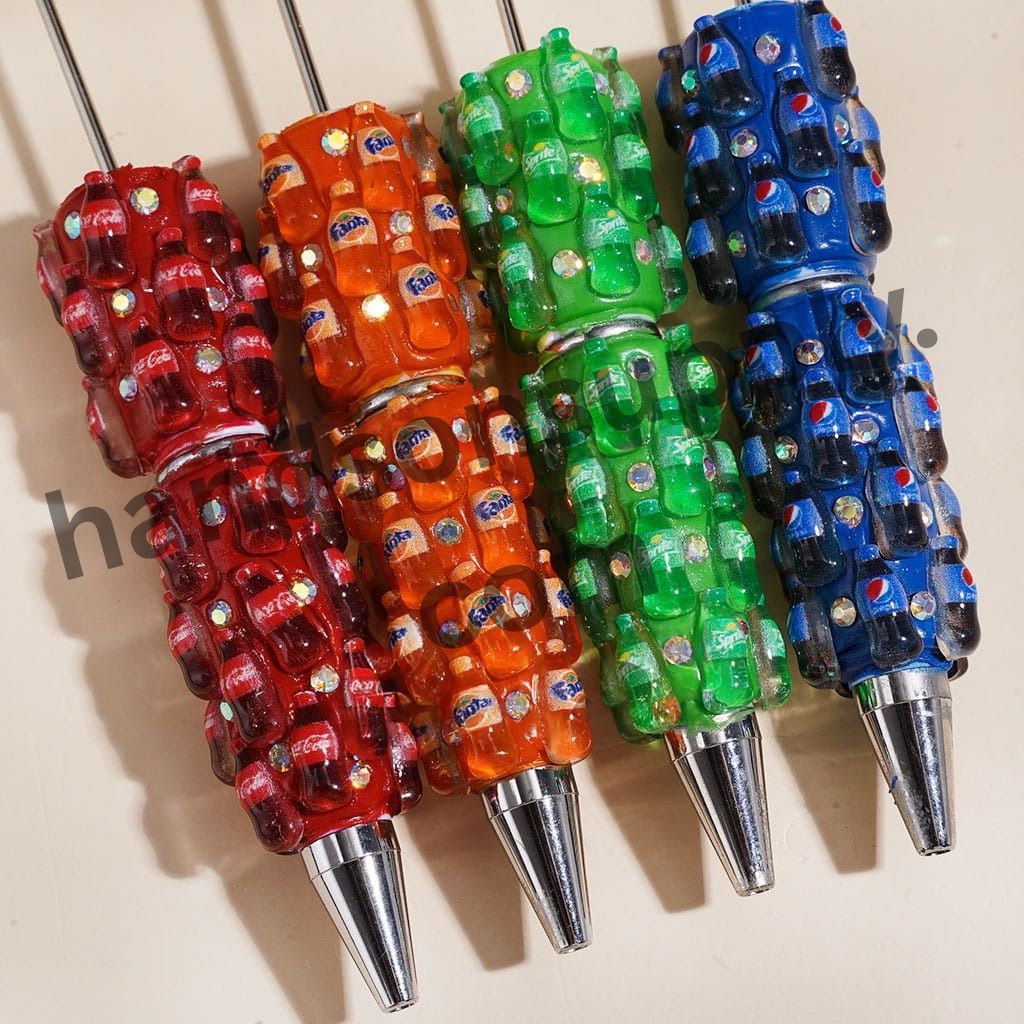 Mini Soda Bottle Charms, Carbonated Soft Drink Bottles & AB Rhinestones, Beadable Clay Pens, Random Mix