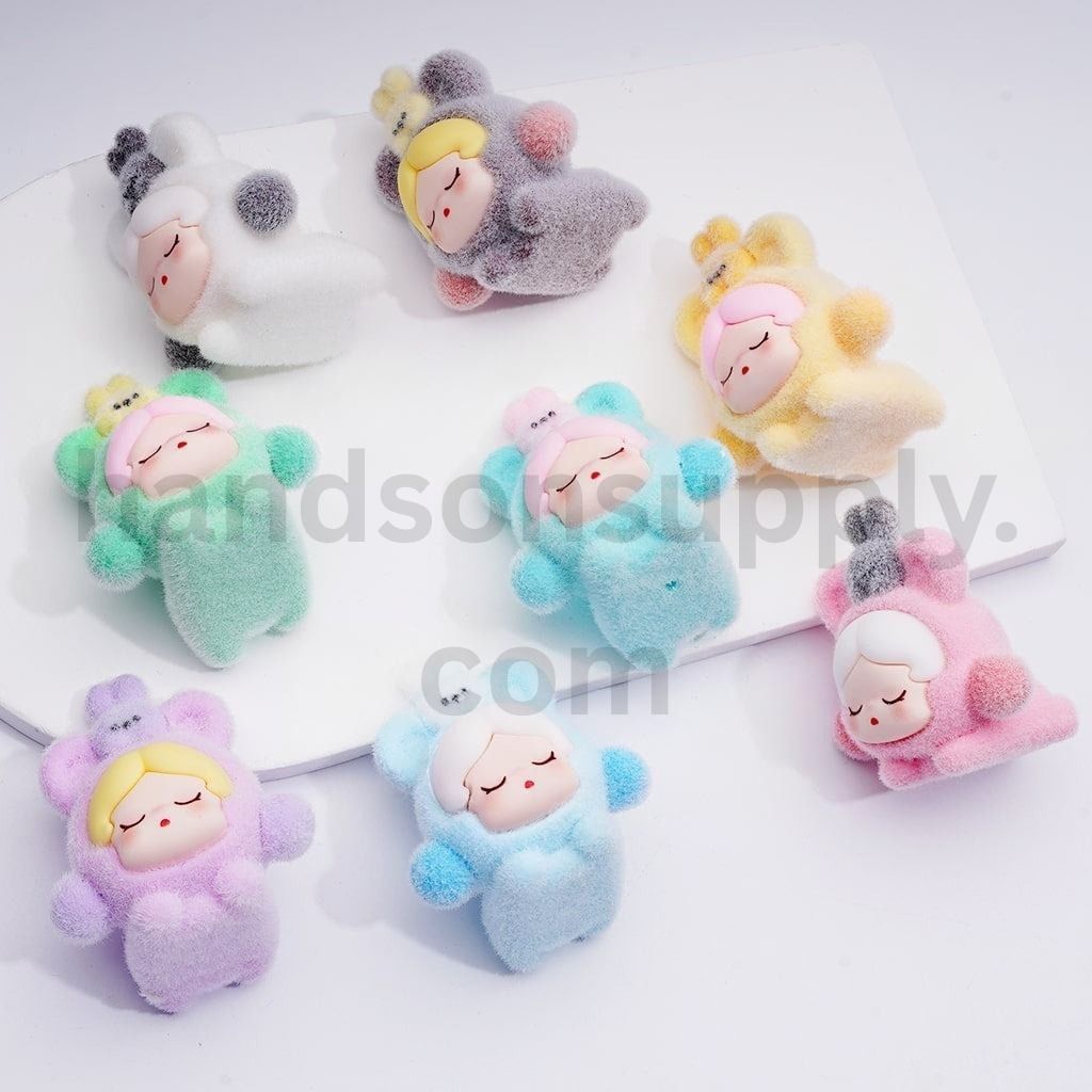 Cute Flocked Kik in Bear Costume Acrylic Pendant Beads Pen Toppers & Jewelry Accessories, 40*46MM