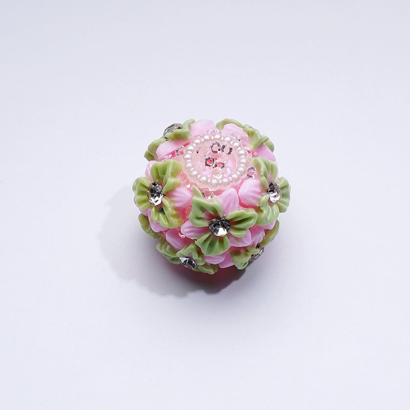 Flowers Clear Rhinestone Multi-Color Cute Inside White Pearls Ring Clear Sugars Round Clay Beads, 20MM