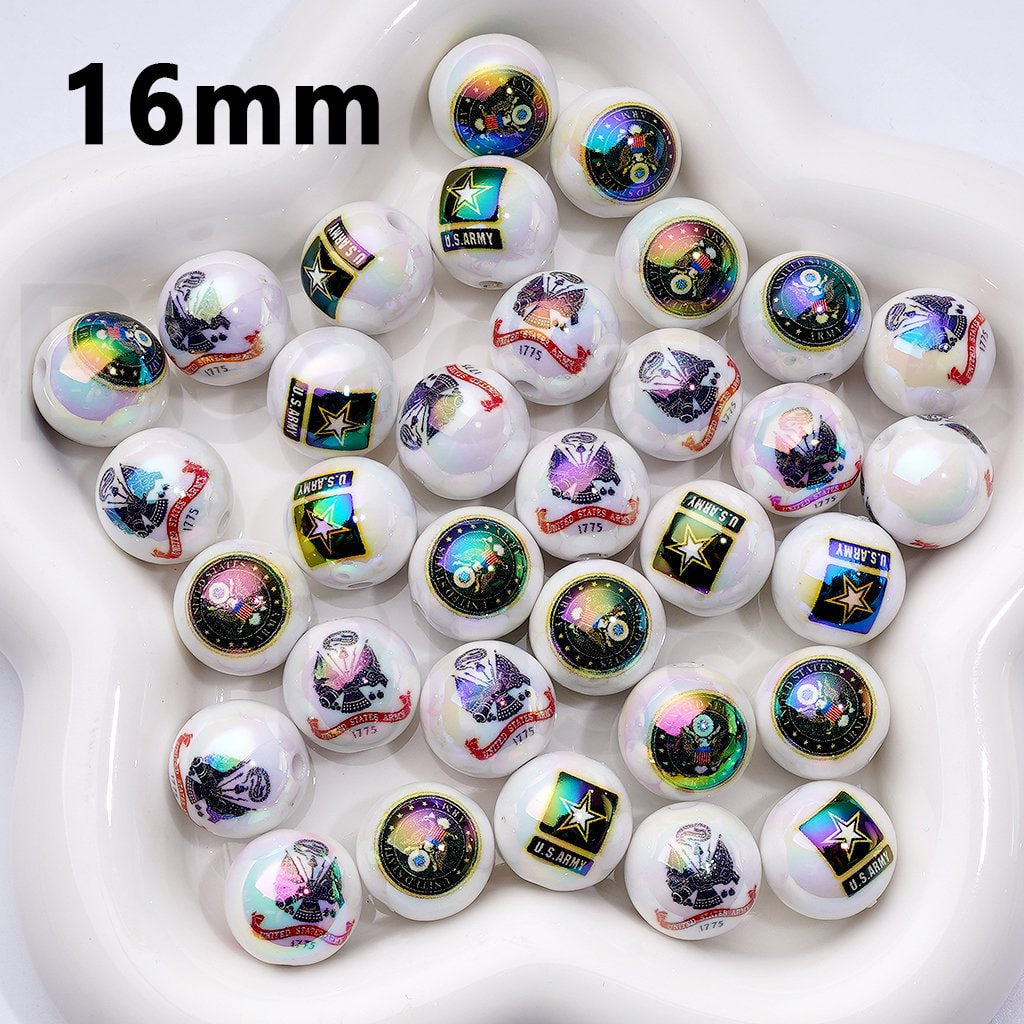 UV Coated Acrylic Beads with US Army Design 16MM Patriotic Mix