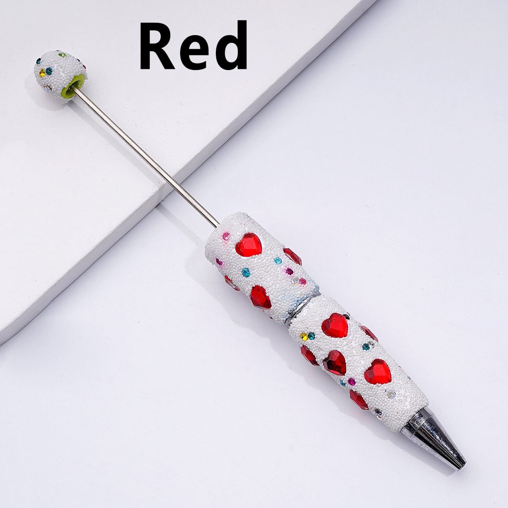 Elegant Beadable Heart Pen – Solid Colors with Sparkling Rhinestones & Mini Snow Balls
