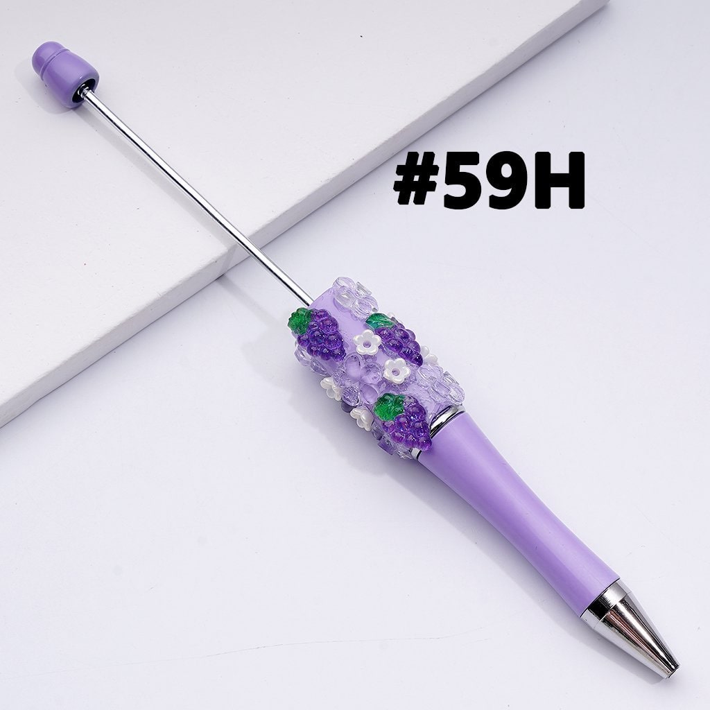 Beadable Pen with Assorted Fruit Charms Strawberry, Grape, Pineapple, Apple, and More, Random Mix