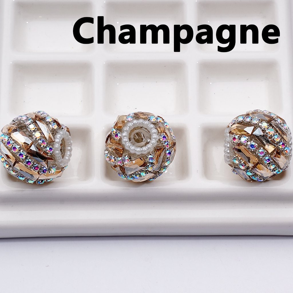 Rectangle & AB Rhinestones Chains Spiral Style Shiny White Pearls Loop Acrylic Beads 20MM