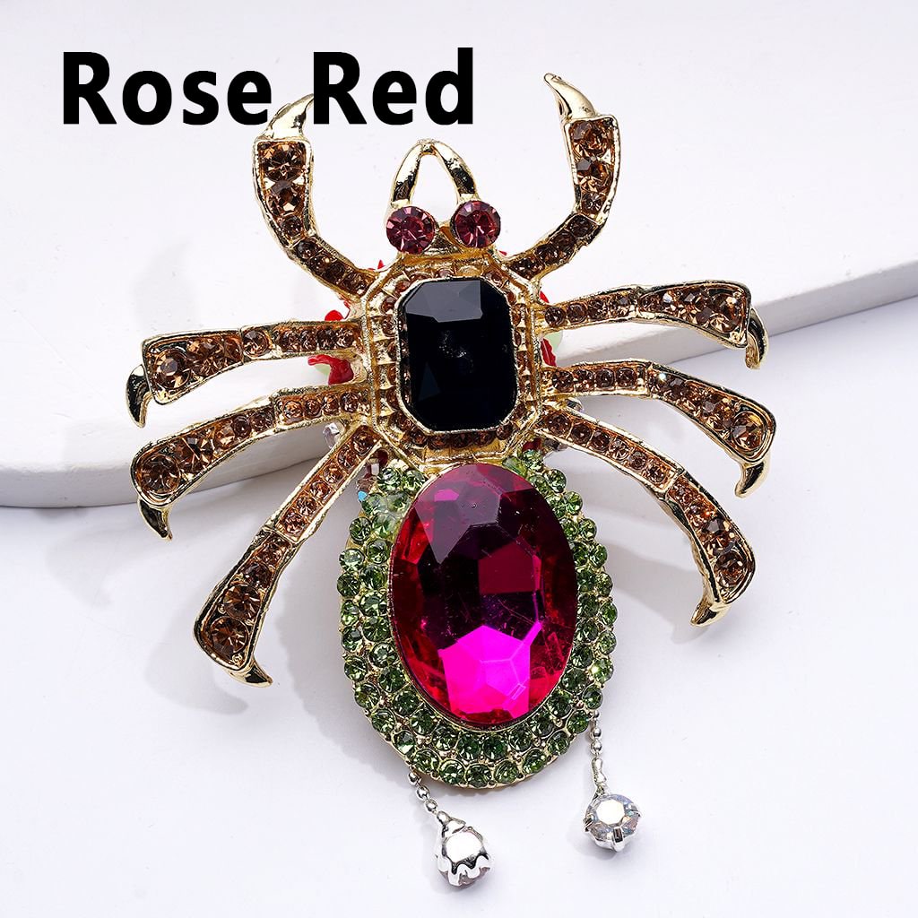 Gold Alloy Spider Bling Fancy Brooch with Sparkling Rhinestones Charming Chains Butterflies Hearts Moon Snowflakes and Colorful Clay Beads Approximately 69x63mm