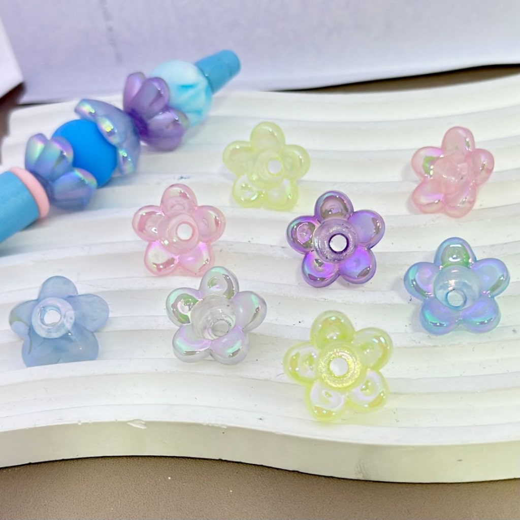 Shiny Colorful UV Finish Flower Acrylic Beads, Around 19MM, Please Read the Description