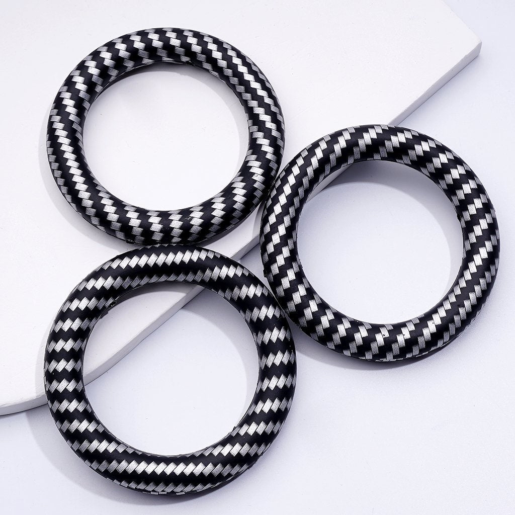 Black and White Checkered Silicone Ring Frame Bead – 65MM, Soft Car Hanger Charm Loop