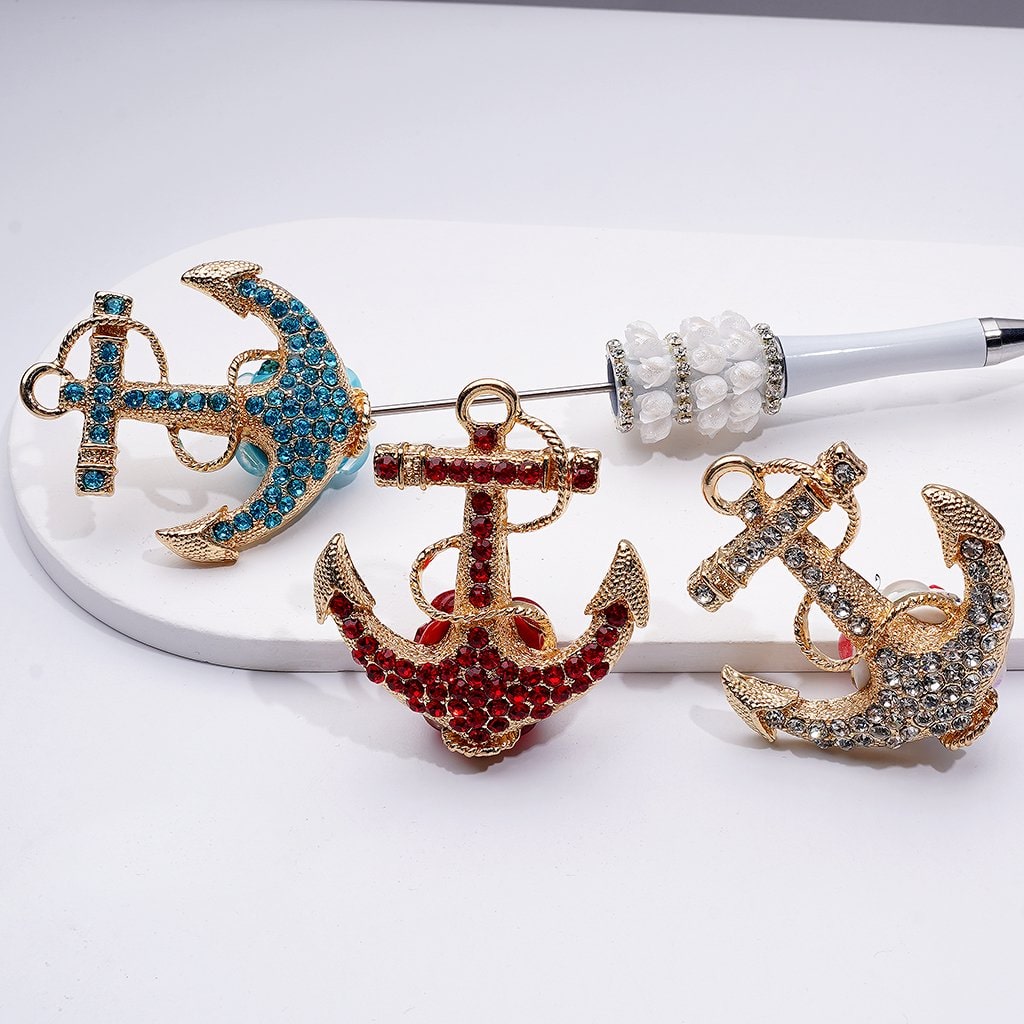 Luxury Gold Alloy Corsair Pirate Ship & Anchor – Embellished with Sparkling Rhinestones, White Pearls & Decorative Clay Beads | Hearts, Flowers, Snowflakes 58*50*20MM