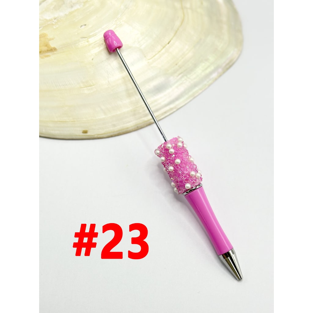 Clear Rhinestones and White Pearls Diamond Shape Beadable Pens in Solid Colors