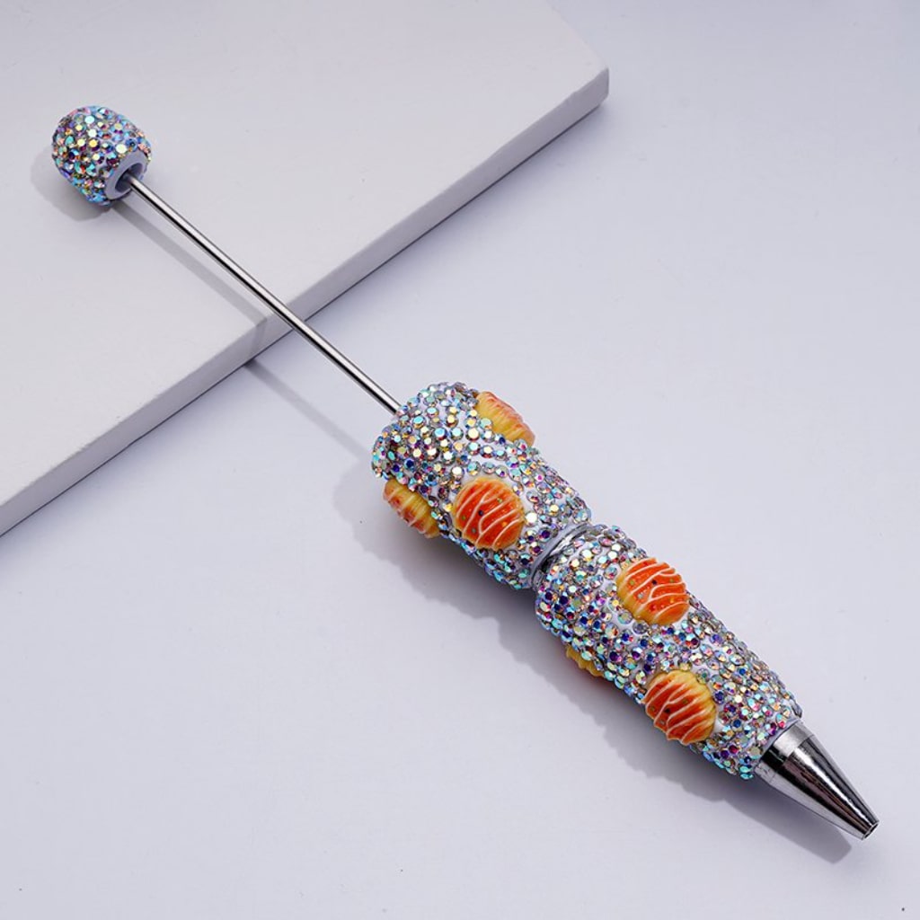 Beadable Clay Pens with Delicious Cheesecake & Bread Design Mini AB Rhinestones for Full Pen Coverage
