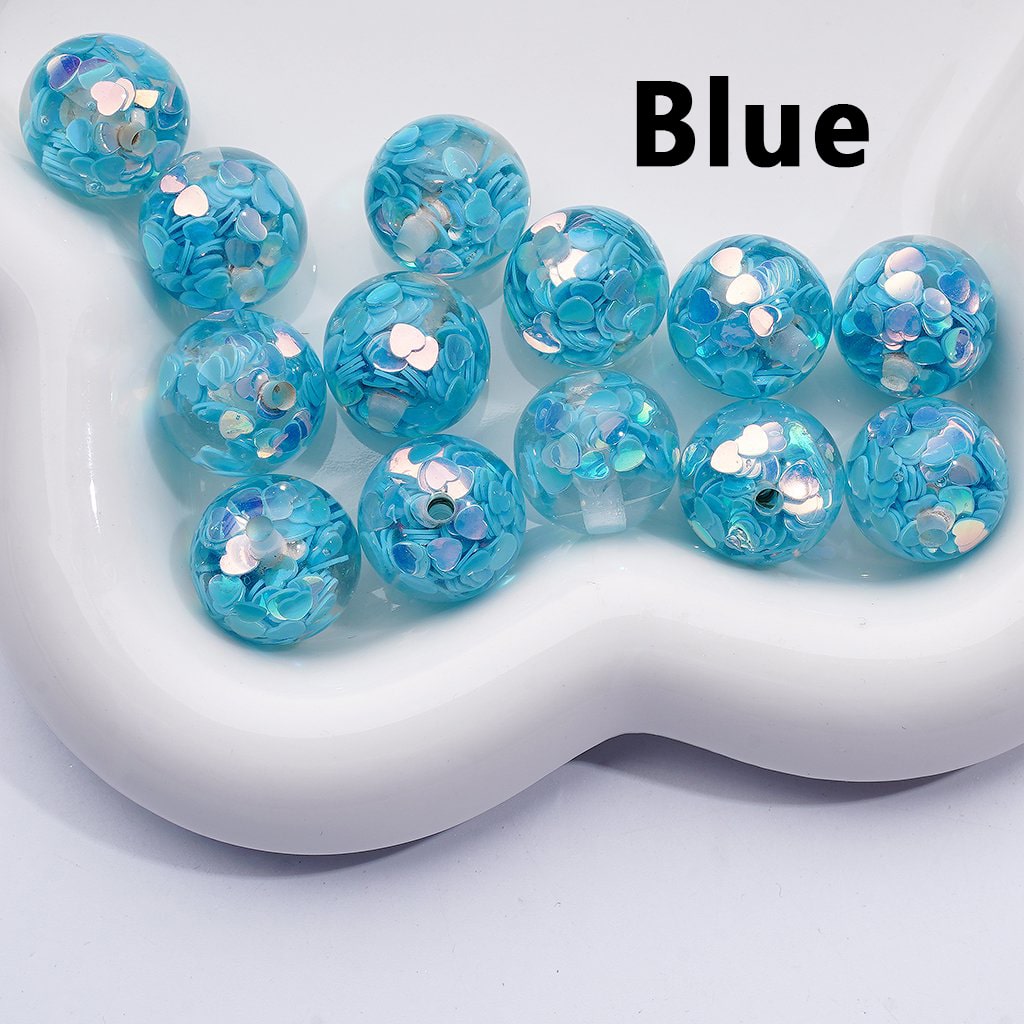UV Coating Round Acrylic Beads Multi-Color Shiny Heart Flakes Inside 16MM